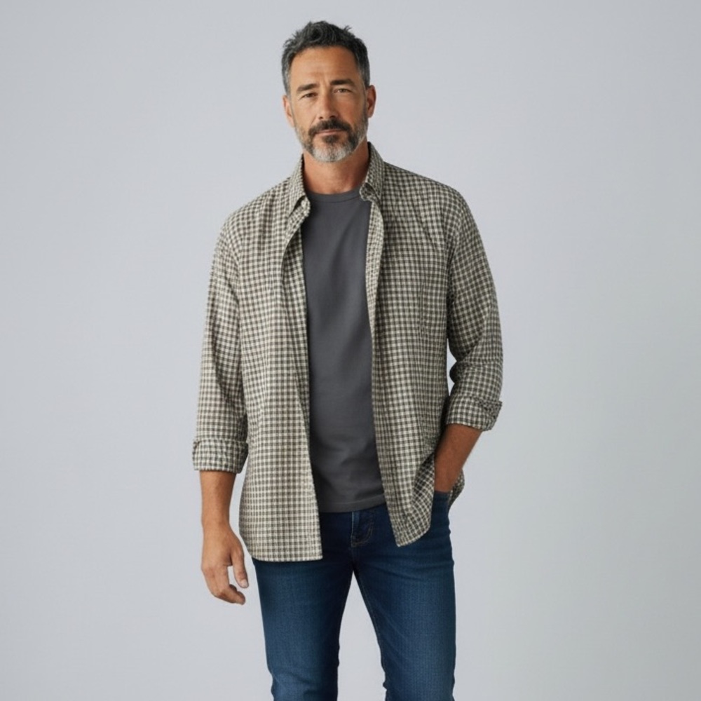 Cherokee | Men’s Vintage Button Down Long Sleeve Checkered Shirt